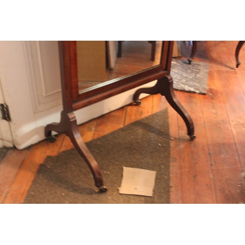 30 - An Edwardian mahogany cheval mirror on splayed feet, 73cm wide x 174cm high.