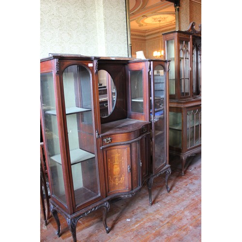 32 - An Edwardian display cabinet, 93cm wide, and a part cabinet a.f. broken side panel.