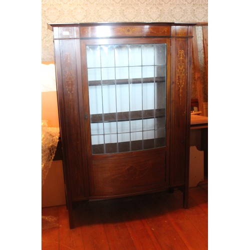 35 - An Edwardian inlaid mahogany display cabinet with leaded panels, 108cm wide x 152cm high.