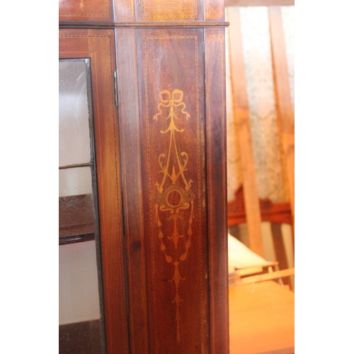 35 - An Edwardian inlaid mahogany display cabinet with leaded panels, 108cm wide x 152cm high.