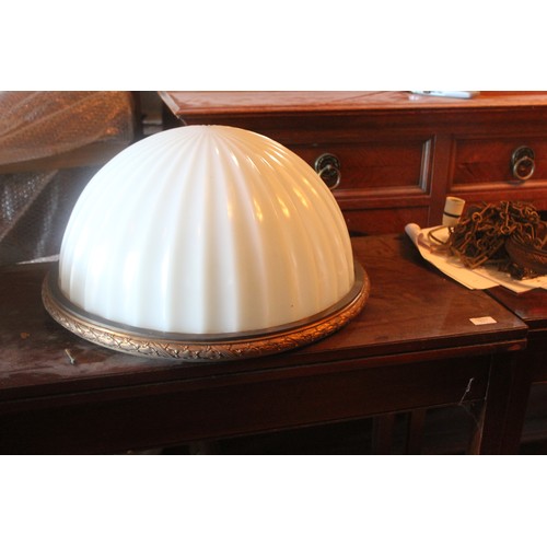 36 - A gilt metal and opalescent glass ceiling bowl electrolier, 54cm in diameter.