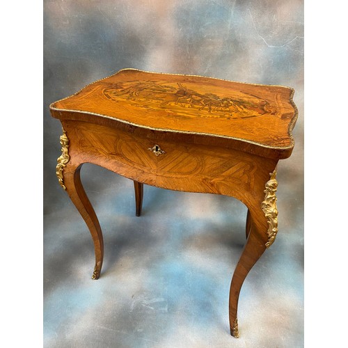 253 - A 19th century French oak kingwood and marquetry inlaid boudoir table, with gilt metal mounts, the h... 