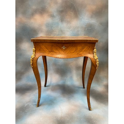 253 - A 19th century French oak kingwood and marquetry inlaid boudoir table, with gilt metal mounts, the h... 