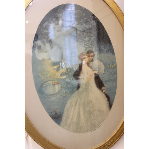 254 - W. R. Lambert - oval print of lovers 65cm x 48cm, in gilt frame 78cm x 54cm.