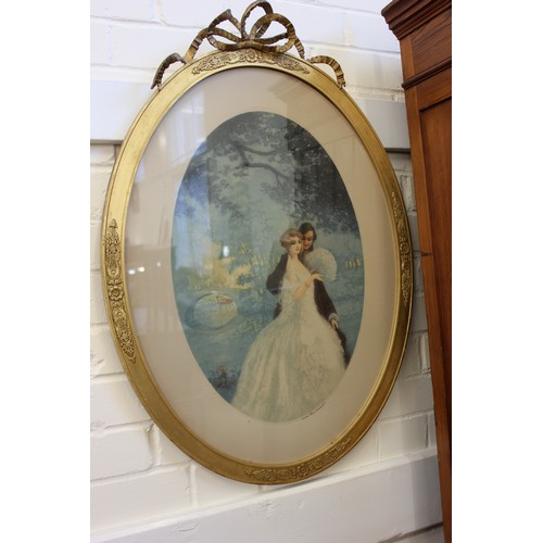 254 - W. R. Lambert - oval print of lovers 65cm x 48cm, in gilt frame 78cm x 54cm.