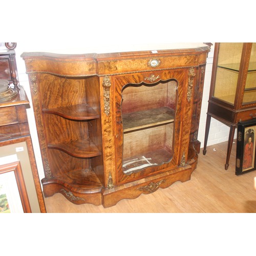 261 - A Victorian walnut credenza with gilt-metal mounts and oval porcelain medallion, the central glazed ... 