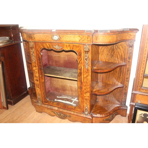 261 - A Victorian walnut credenza with gilt-metal mounts and oval porcelain medallion, the central glazed ... 