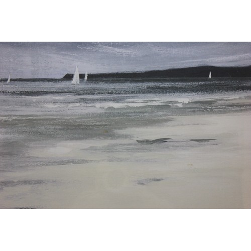 62 - After Sabrina Roscino (b.1980) coastal scene, with yachts, print on textured board, 58.5cm x 58.5cm