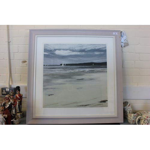 62 - After Sabrina Roscino (b.1980) coastal scene, with yachts, print on textured board, 58.5cm x 58.5cm
