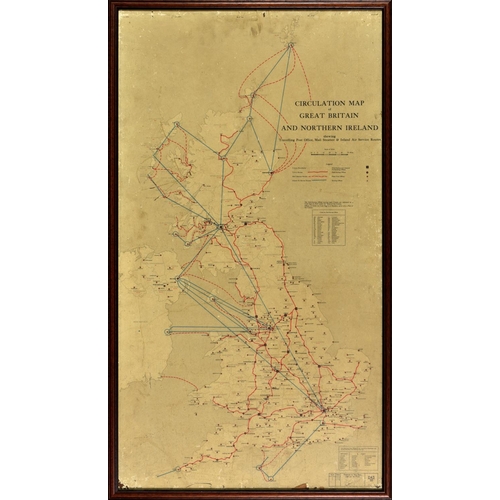 200 - A Vintage framed Travelling Post Office - Mail Steamer & Inland Air Services Routes map, c. 1950's, ... 