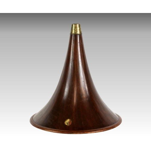 209 - A rare HMV laminated panelled oak spear tip gramophone horn, early 20th century, having original cir... 