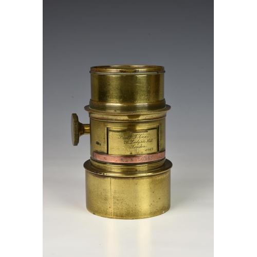 230 - A brass Daguerreotype portrait lens by F. J. Cox of London, circa 1867, Petzval-type 60mm portrait l... 