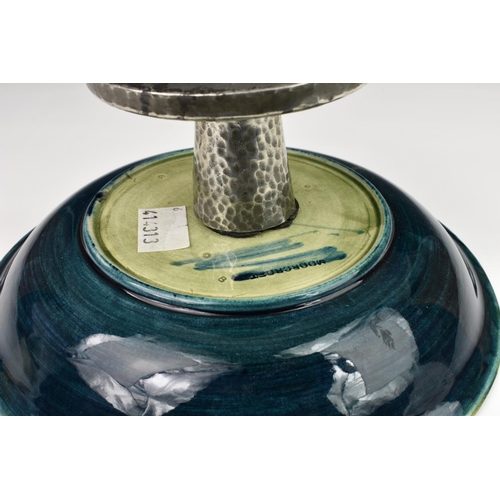 12A - A Moorcroft Tudric tazza in Eventide pattern, c.1920, tubelined and glazed, impressed 'Made in Engla... 