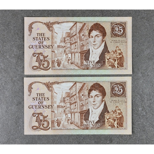 181 - BRITISH BANKNOTES - The States of Guernsey - Five Pounds - consecutive pair, c. 1989-90, Signatory W... 