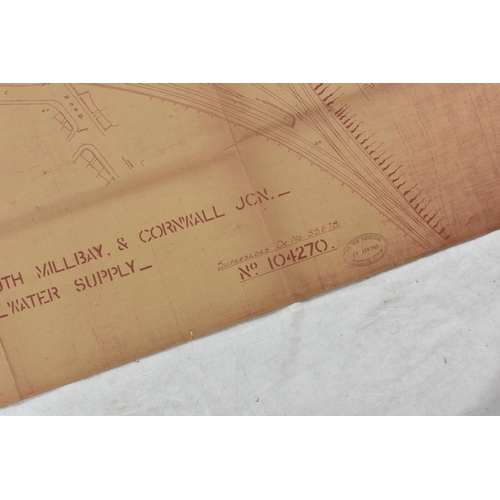 199 - Railwayana - GWR - Great Western Railway - Diagram/blueprint of Plymouth Millbay & Cornwall water su... 
