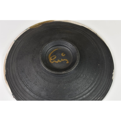 22 - A Canadian studio pottery wood fired vase by Larry Aguilar, with organic autumnal decoration, script... 