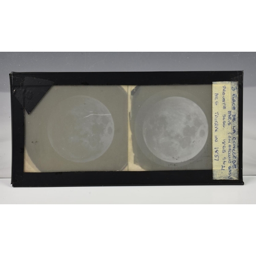 223 - A lunar negative stereoview on ground glass by Warren De La Rue, Paris, circa 1857, gilt text annota... 