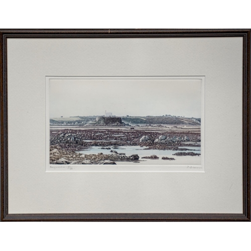 326 - Paul Bisson (British, 20th century), 'Rocquaine', coloured etching, no. 87/150, signed and inscribed... 