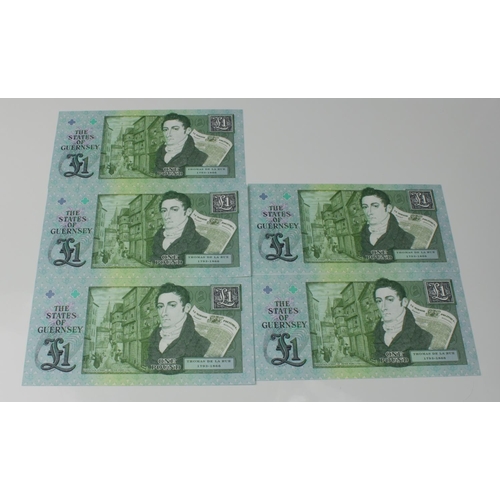 3007 - BRITISH BANKNOTES - The States of Guernsey - One Pound - consecutive run of five, c. 2013, Signatory... 
