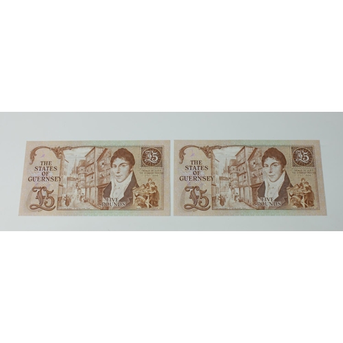 3027 - BRITISH BANKNOTES - The States of Guernsey - Five Pounds - consecutive pair, c. 1985, Signatory W. C... 