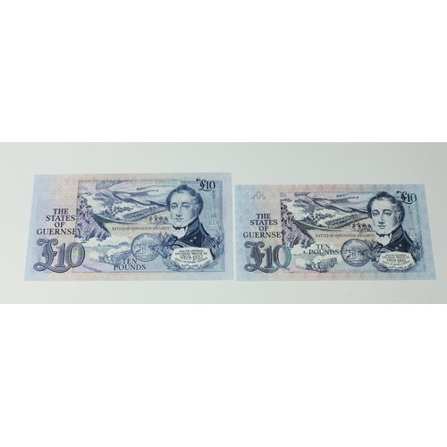 3032 - BRITISH BANKNOTES - The States of Guernsey - Ten Pounds - two different sizes, c. 1980 & c. 1990, Si... 