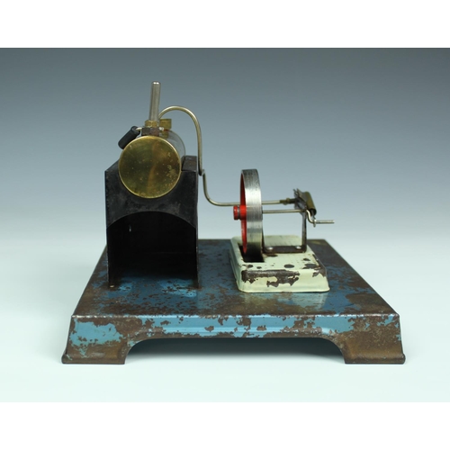 74 - A vintage stationary live steam engine, with anvil, grinder & buffer accessories, unsigned, 8 x 8in.... 