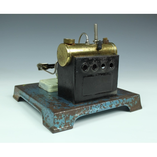 74 - A vintage stationary live steam engine, with anvil, grinder & buffer accessories, unsigned, 8 x 8in.... 