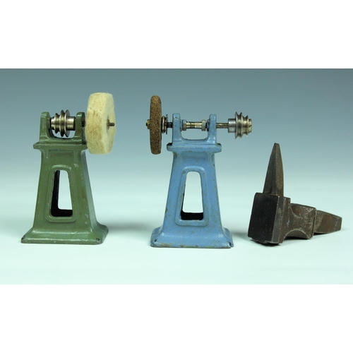 74 - A vintage stationary live steam engine, with anvil, grinder & buffer accessories, unsigned, 8 x 8in.... 