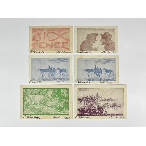 133 - A rare set of six States of Jersey Occupation banknotes signed in ink by Edmund Blampied, the design... 