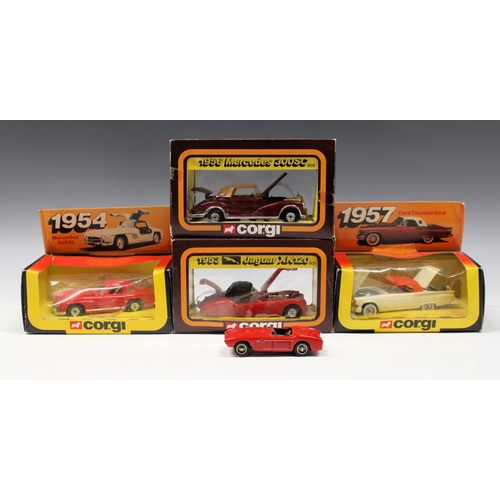 309 - Four boxed Corgi cars of the 50's, comprising 801 Ford Thunderbird; 802 Mercedes 300SL; 803 Jaguar X... 