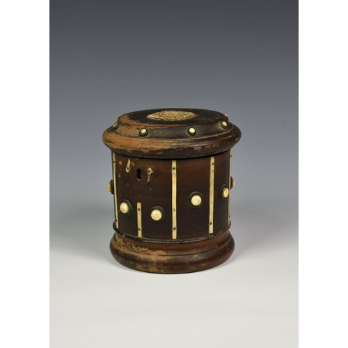 327 - *** WITHDRAWN ***  An Anglo - Indian cylindrical hardwood and bone tea caddy, probably late 19th or ... 