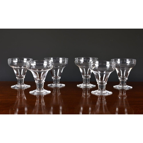 350 - A set of six 19th century pan top rummers, raised on tapering knopped stems on circular foot with ro... 