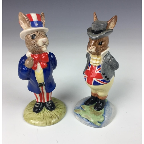 351 - Royal Doulton bunnykins figures - John Bull (DB 134) Uncle Sam (DB 50), 4 3/8in. (11cm.) high. (2)