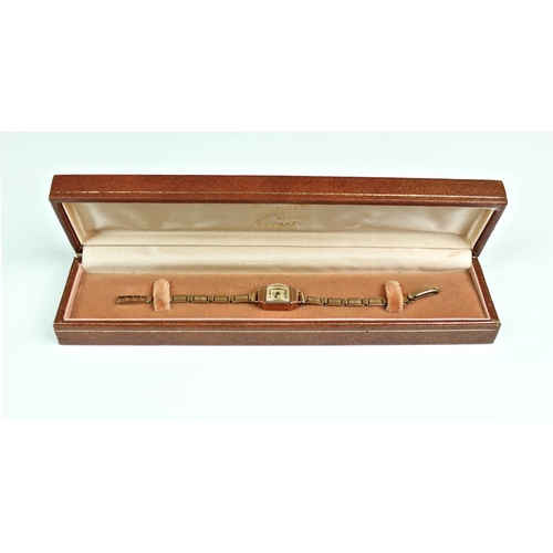 357 - A mid-century Roamer 9ct gold ladies wrist watch, 1950s, manual wind, the rectangular silvered and r... 