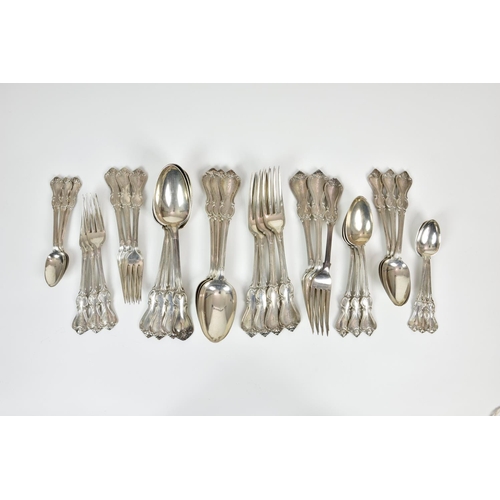 786 - A Victorian Channel Islands silver Albert pattern flatware for six place settings, London, 1853, ove... 