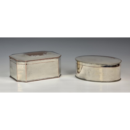 788 - Two early 19th century silver plated copper biscuit boxes, one oval, 7¾in. (19.7cm.) long, the other... 