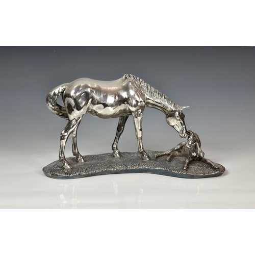 789 - A contemporary silver (filled) mare and foal sculpture, Camelot Silverware Ltd, Sheffield 1992, sign... 