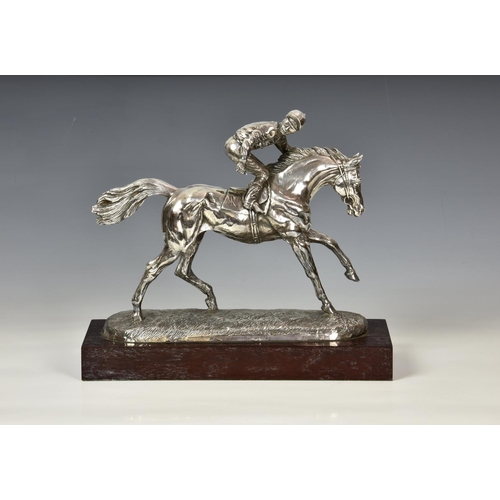 790 - A contemporary silver (filled) figure of a racehorse with jockey up, Camelot Silverware Ltd, Sheffie... 