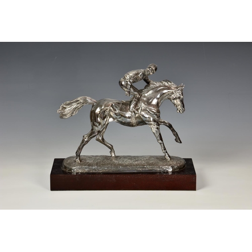 791 - A contemporary silver (filled) figure of a racehorse with jockey up, Camelot Silverware Ltd, Sheffie... 