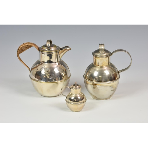 792 - Three silver plated Guernsey cans, the largest 6½in. (16.5cm.) high. (3)