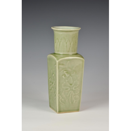 823 - A Chinese celadon glazed porcelain vase, with incised Chenghua four character mark but later, of tap... 