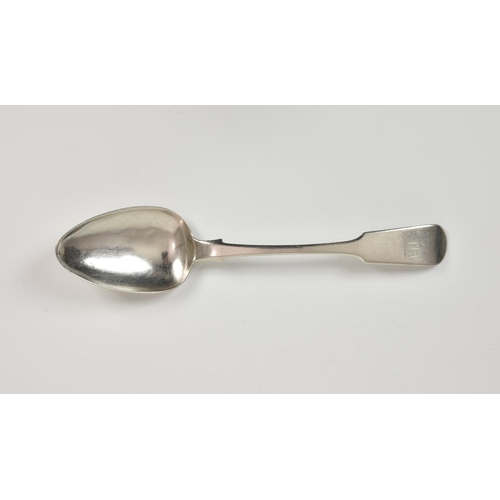 834 - A Channel Islands silver fiddle pattern soup spoon, maker's mark TDG JLG, struck once (Thomas de Gru... 