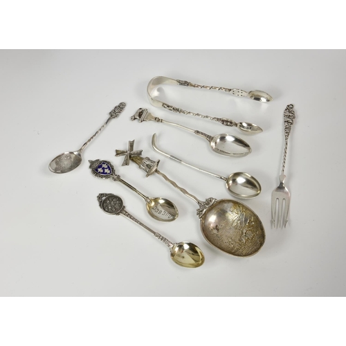 837 - A collection of novelty and unusual silver cutlery, comprising a teaspoon with roundel depicting ten... 