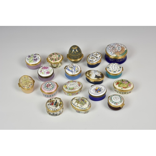 945 - A collection of Halcyon Days; Crummles & Co; Staffordshire enamel bonbonnieres / trinket boxes, of v... 