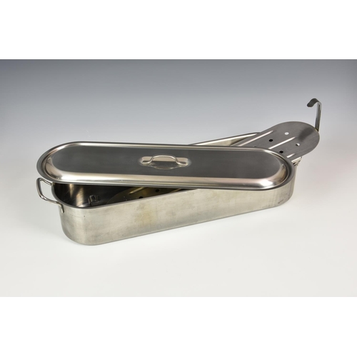 949 - A stainless steel fish kettle / poacher, of typical form, measuring 24in. (61cm.) without handles.