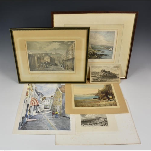 953 - A small collection of Guernsey and Sark prints, including an 18th century coloured engraving, 'Castl... 