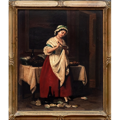 830 - English School (19th century), Lady shucking oysters, oil on canvas, unsigned, 9½ x 8in. (24 x 20.25... 
