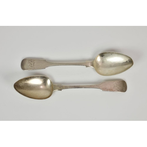 1013 - A pair of Channel Islands fiddle pattern soup spoons, maker's mark TDG, struck once (Thomas de Gruch... 