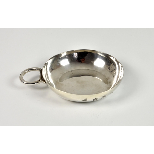 1014 - A Channel Islands silver tastevin, Bruce Russell, Guernsey, 1997, of typical form with loop handle, ... 