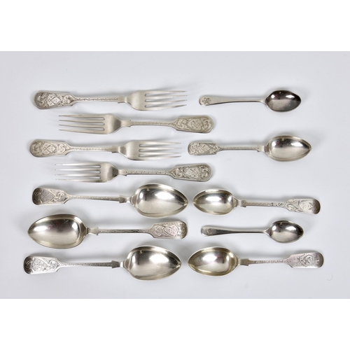 1020 - A quantity of silver shooting prize fiddle pattern spoons and forks, 1930s, various makers, the majo... 